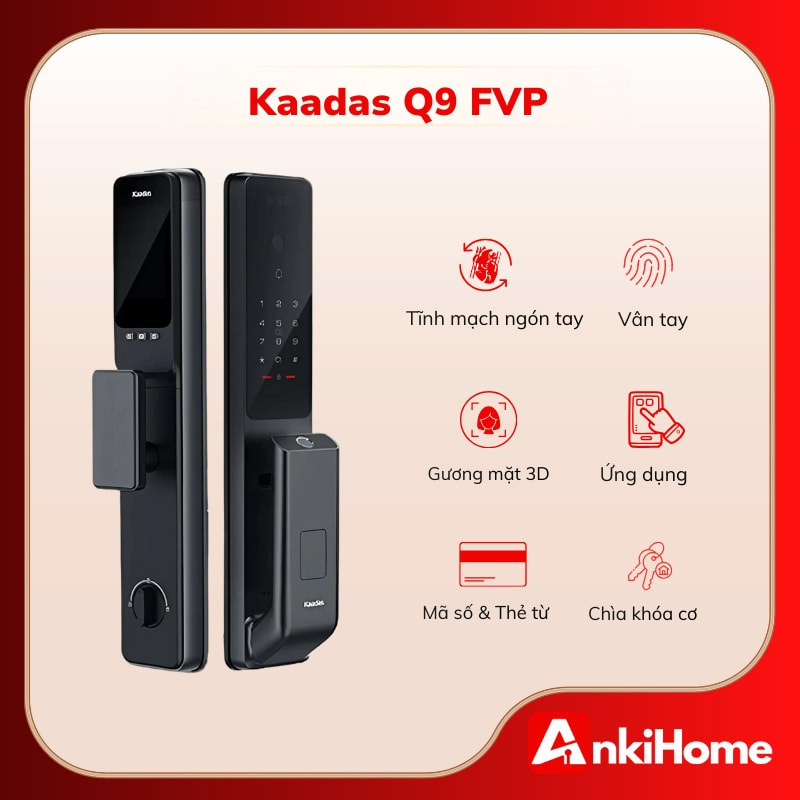 Kaadas Q9-FVP tích hợp đến 3 công nghệ khóa thông minh hiện đại nhất hiện nay.