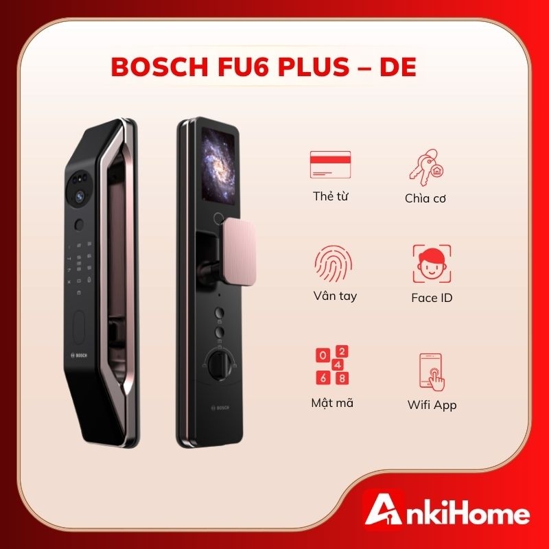 Bosch FU6 PLUS – DE - khóa vân tay kết hợp công nghệ bảo mật Đức và thiết kế hiện đại.