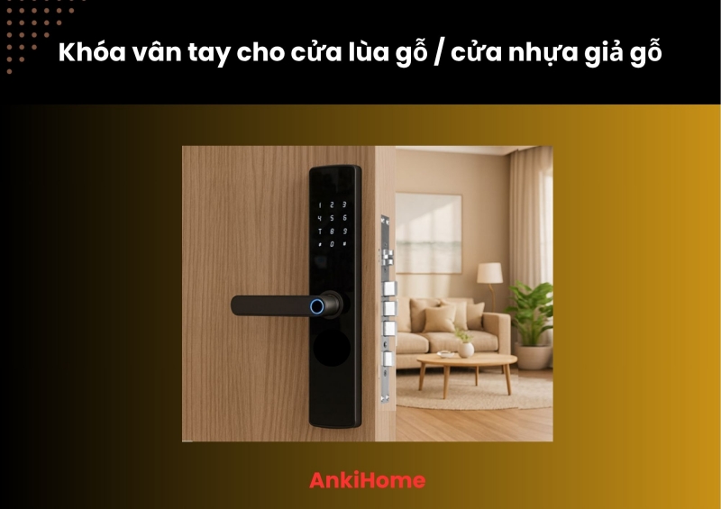 Khóa vân tay cho cửa lùa gỗ / cửa nhựa giả gỗ thường dùng cho cửa chính hoặc cửa thông phòng trong chung cư.