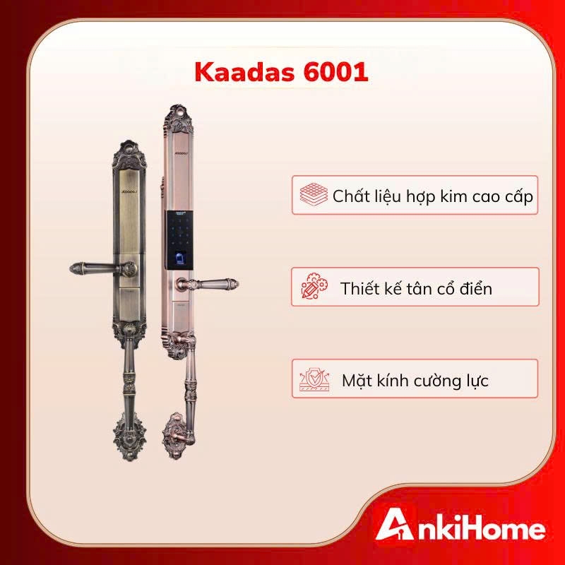 Kaadas 6001 được làm từ chất liệu hợp kim nhôm nguyên khối nên đảm bảo độ bền bỉ và khả năng chịu lực tác động cực cao.