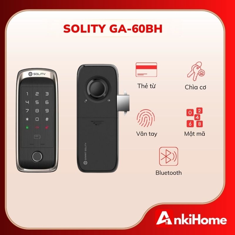 GA-60BH tích hợp đầy đủ phương thức mở cửa và là dòng khóa thuộc phân khúc cao cấp của thương hiệu Solity Hàn Quốc.