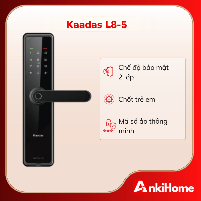 Khóa vân tay KAADAS L8-5 được đánh giá cao nhờ tính năng bảo mật cao 