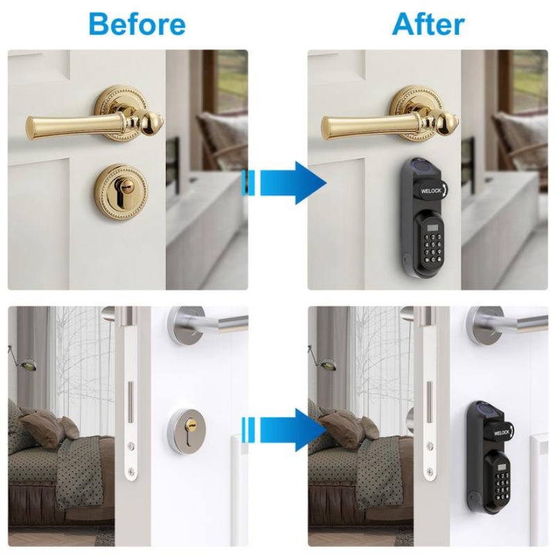 Hướng Dẫn Cách Lắp Khóa Cửa Thông Minh Tại Nhà Từ A–Z Khóa cửa điện tử với thiết kế bản lớn giúp che kín lỗ khoan cũ, đảm bảo thẩm mỹ