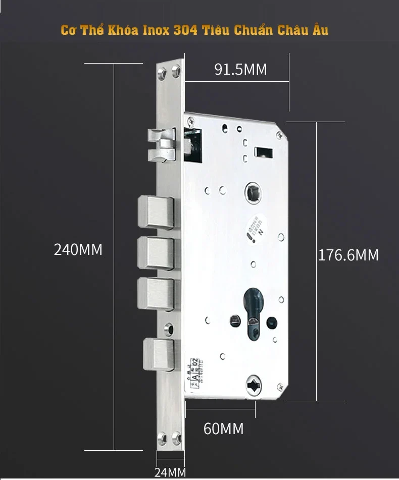 Hệ thống chốt 5 điểm inox 304 đảm bảo khả năng chống lực và chống cắt cao