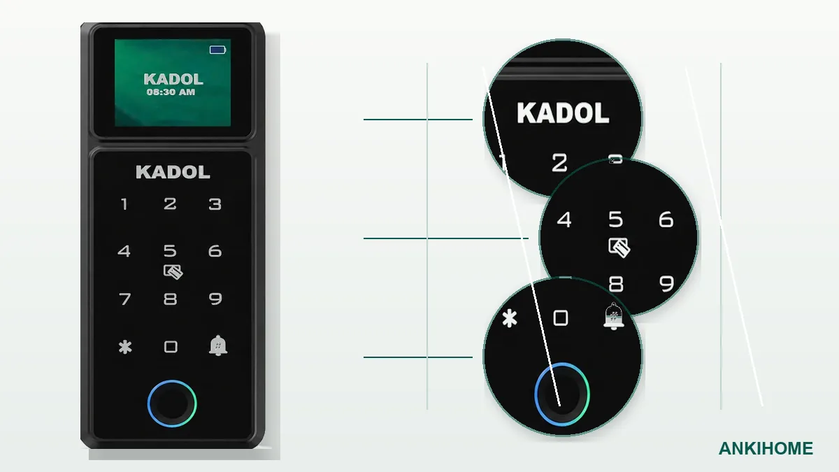 Khóa Cửa Kính Kadol KD-GL300 Bàn phím cảm ứng và vùng vân tay trên khóa cửa kính Kadol KD-GL300
