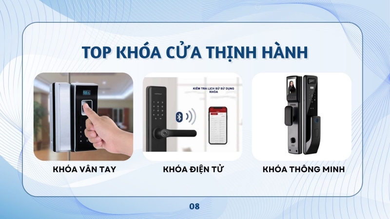 Khóa Vân Tay Khóa Điện Tử Khóa Thông Minh Có Gì Khác Nhau? Các loại khóa cửa đại diện cho các phân khúc công nghệ khác nhau.
