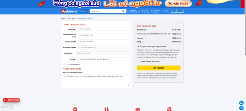Điền đầy đủ thông tin cá nhân và thông tin nhận hàng để hoàn tất việc mua hàng.