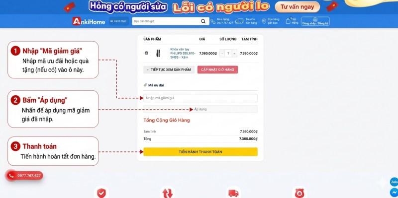 Nhập mã giảm giá để được hưởng các ưu đãi nếu có.