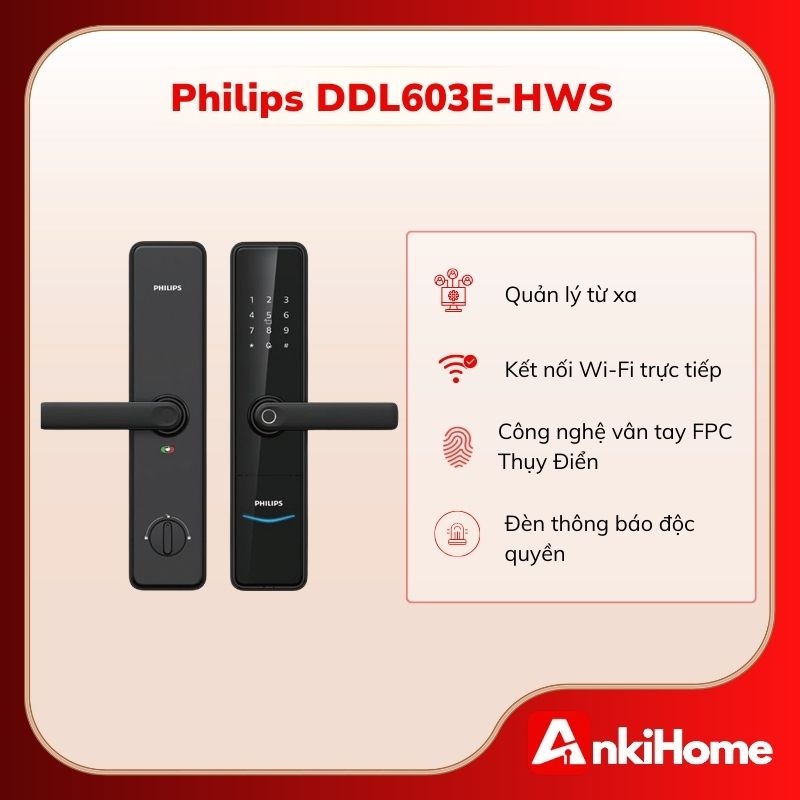 Khóa vân tay Philips DDL603E-5HWS kết nối Wi-Fi với tốc độ nhận diện vân tay siêu nhanh