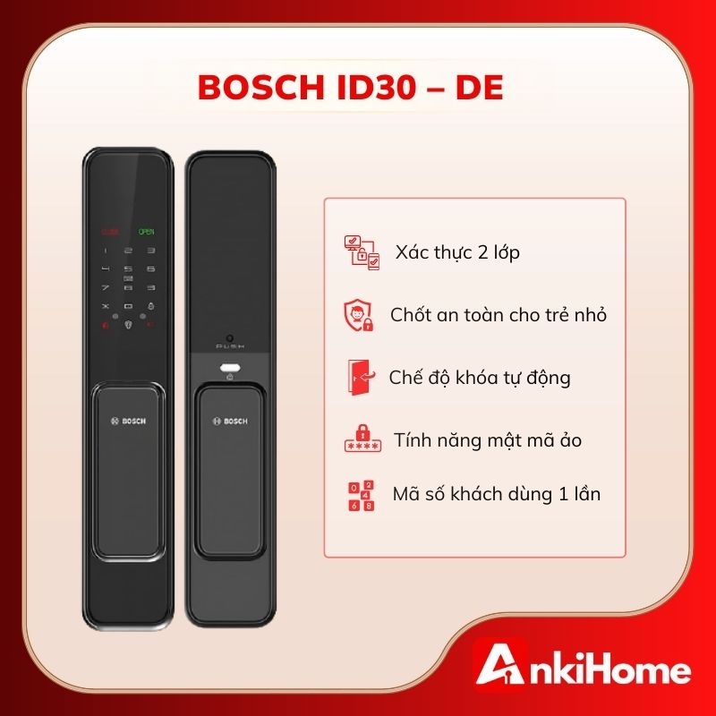 Bosch ID30-DE – Khóa điện tử cao cấp mang thương hiệu Bosch với mã số ảo chống nhìn trộm