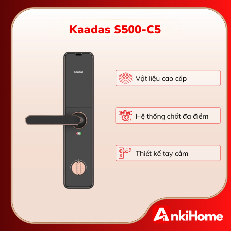 KAADAS S500-C5 với thiết kế chắc chắn, bề mặt kim loại sang trọng và tay gạt tiện dụng, phù hợp cho không gian sống hiện đại.
