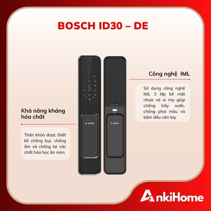 Khóa BOSCH ID30 – DE tích hợp công nghệ nhận diện vân tay nhanh và ổn định