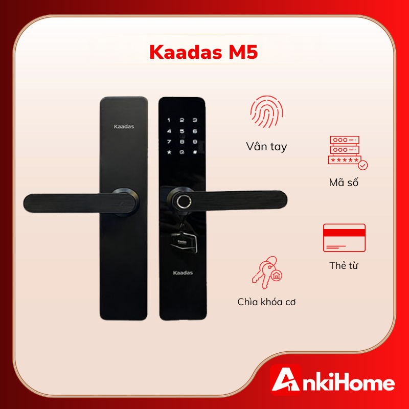 Khóa vân tay KAADAS M5 thiết kế sang trọng, bảo mật ổn định.