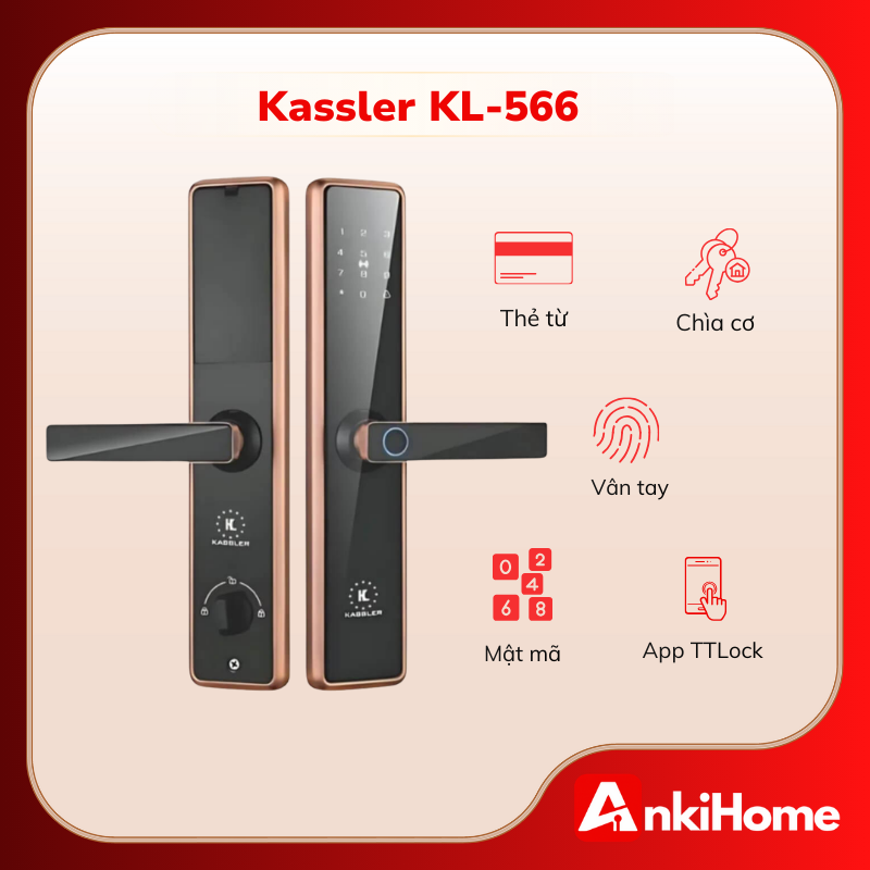 KASSLER KL-566 hỗ trợ mở khóa từ xa qua Bluetooth/Wifi bằng ứng dụng TTLock 