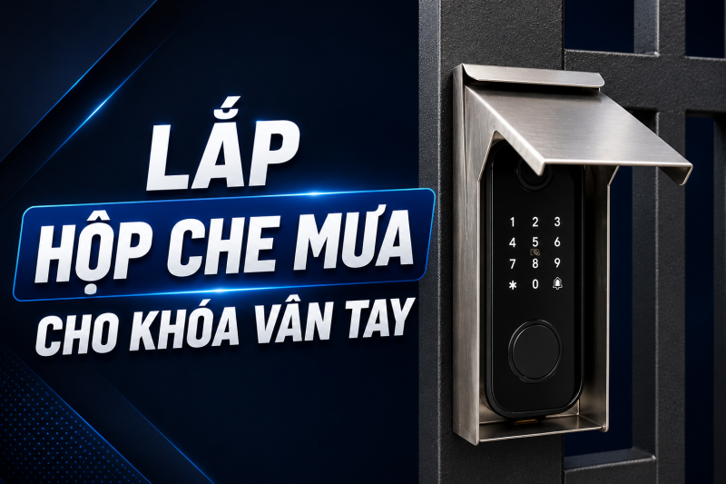 Cách lắp hộp che mưa (máng che) cho khóa cửa vân tay cổng sắt ngoài trời