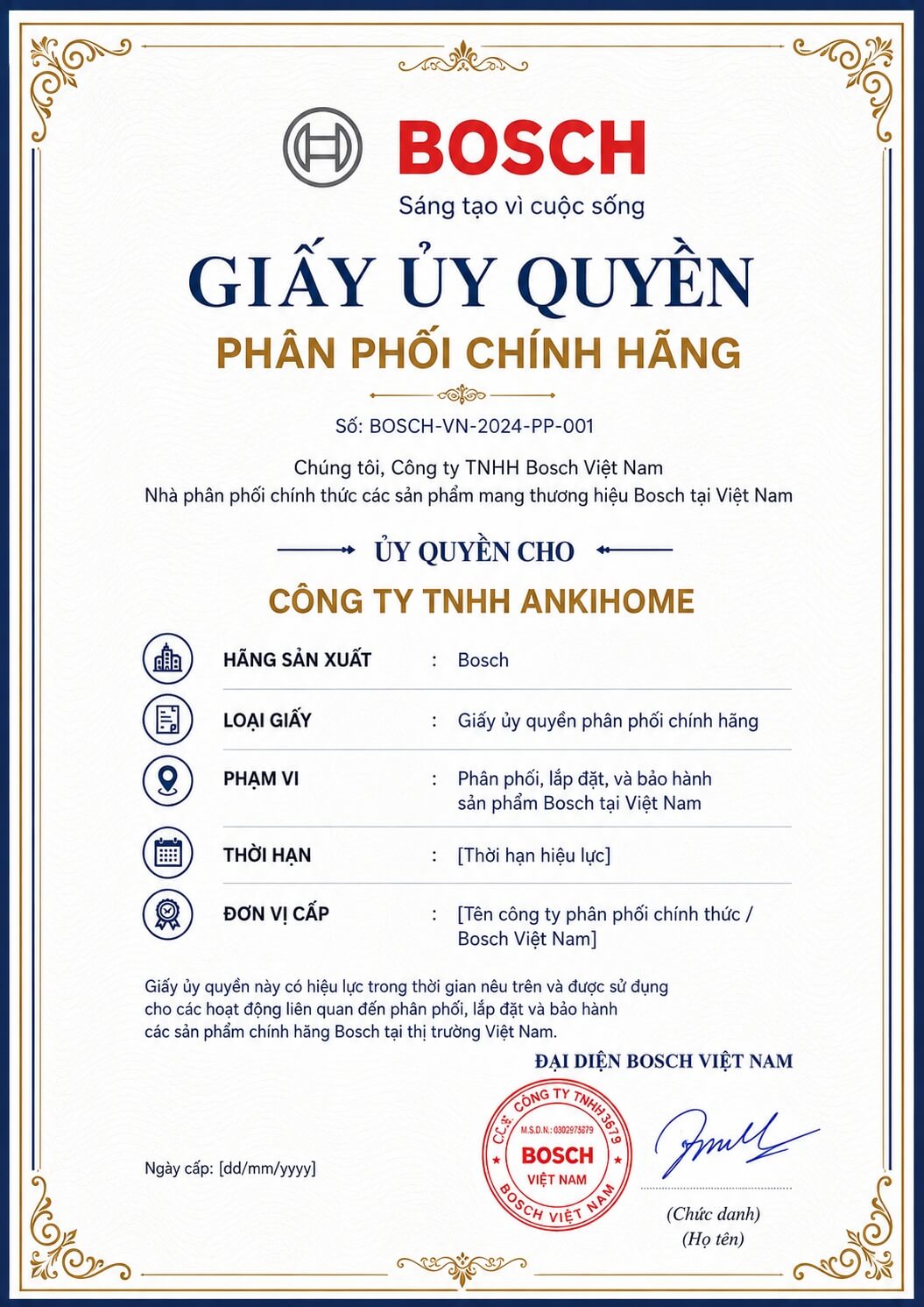 Chứng Nhận Ủy Quyền Các Thương Hiệu Tại ANKIHOME