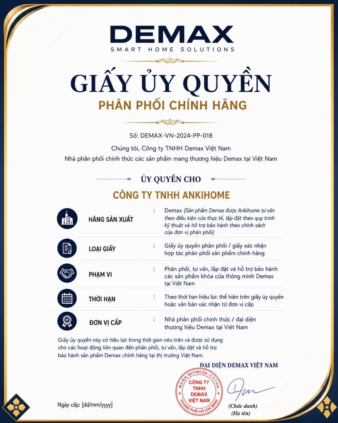 Chứng Nhận Ủy Quyền Các Thương Hiệu Tại ANKIHOME