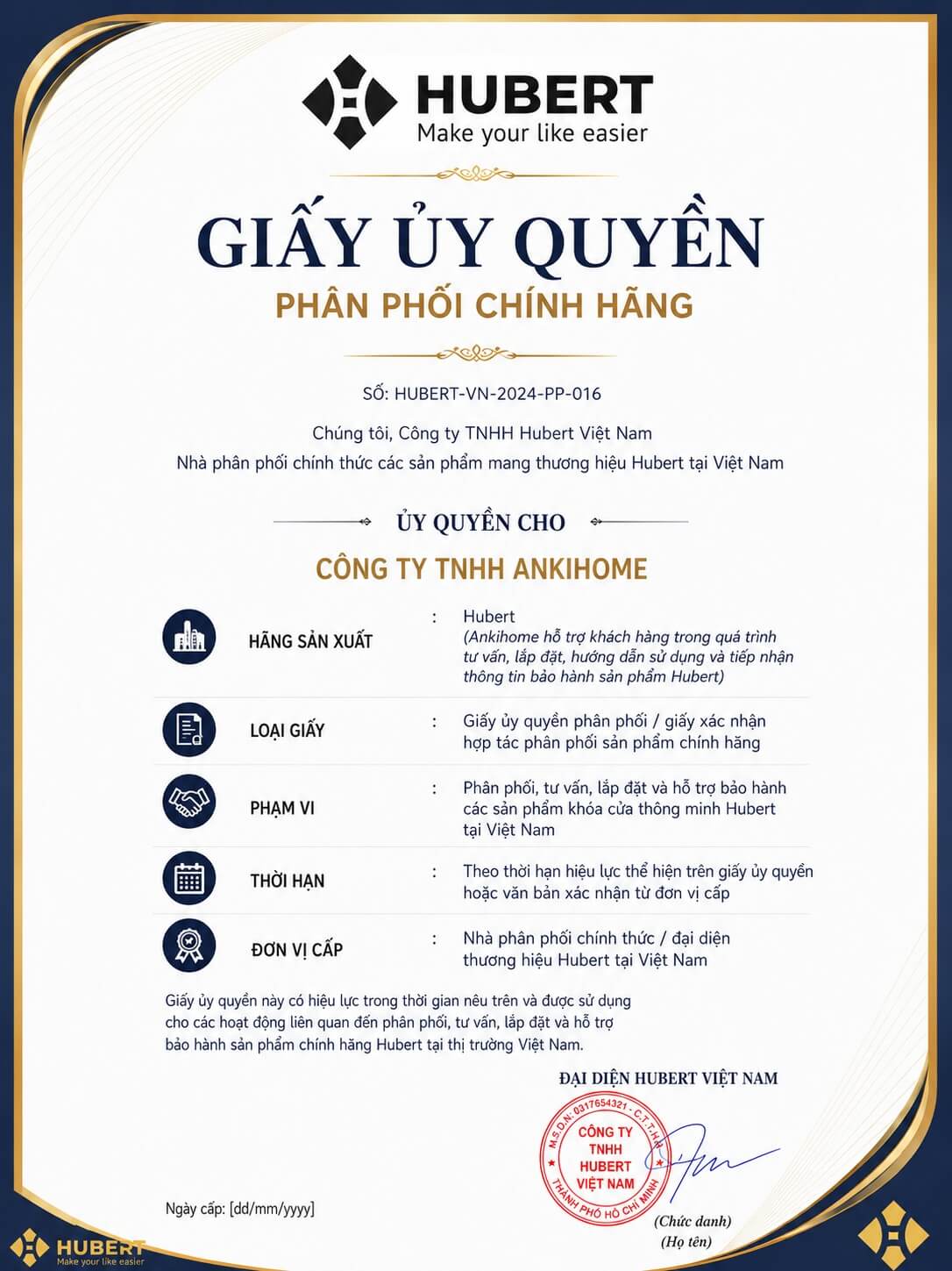 Chứng Nhận Ủy Quyền Các Thương Hiệu Tại ANKIHOME