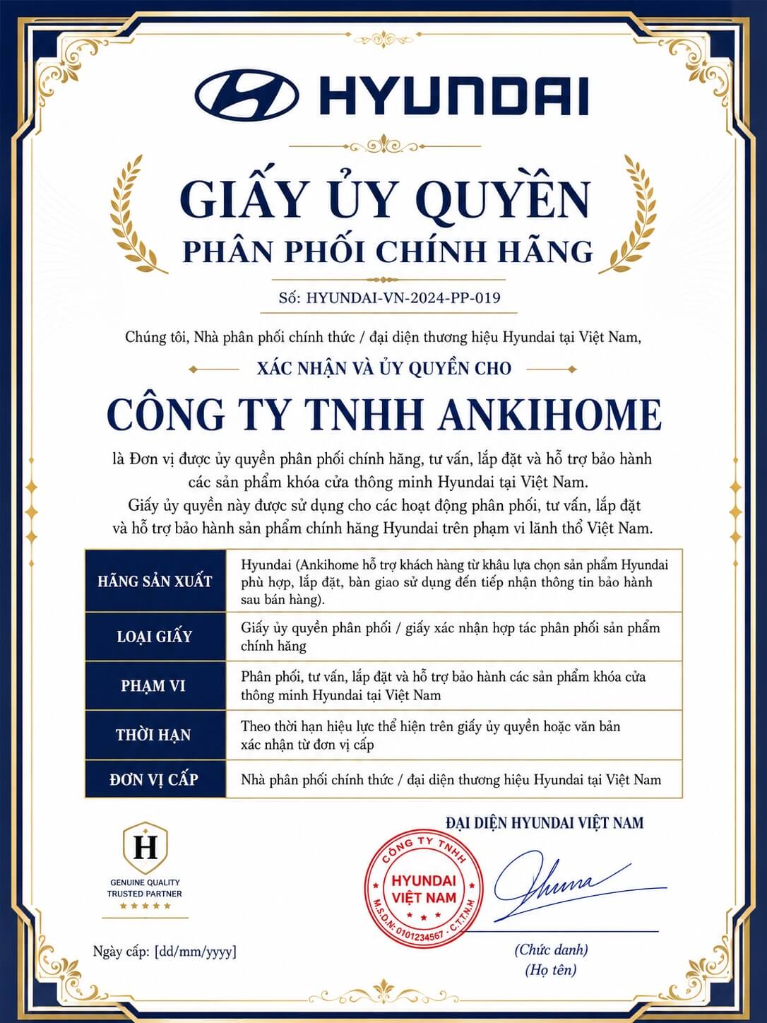 Chứng Nhận Ủy Quyền Các Thương Hiệu Tại ANKIHOME