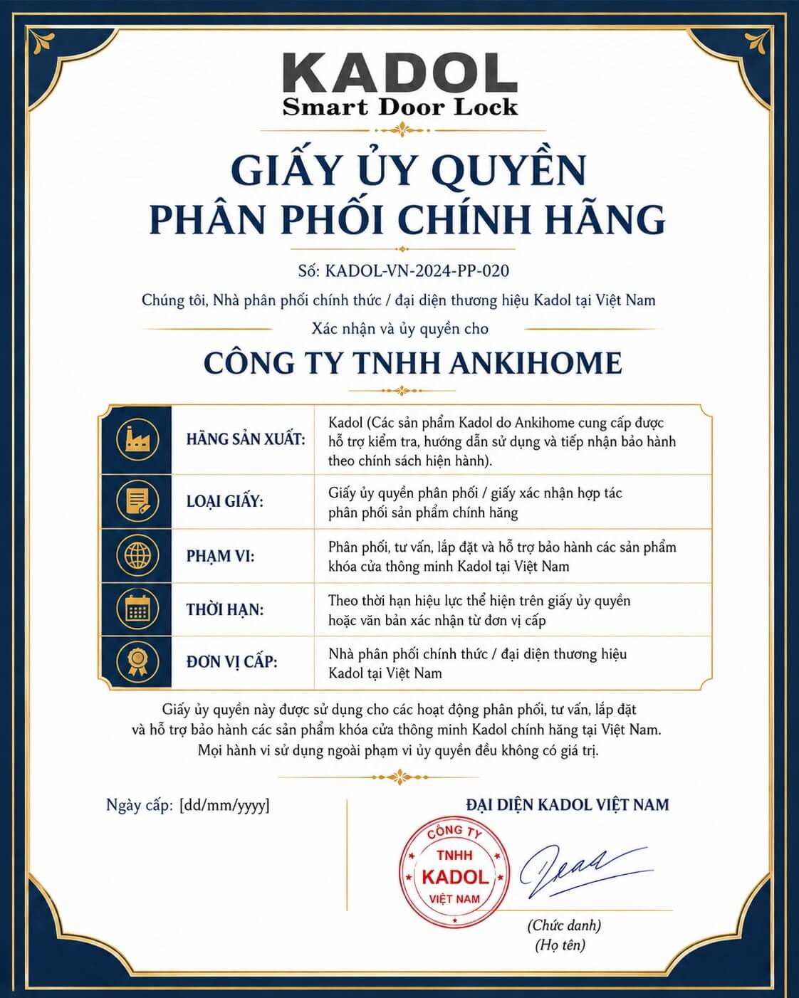 Chứng Nhận Ủy Quyền Các Thương Hiệu Tại ANKIHOME