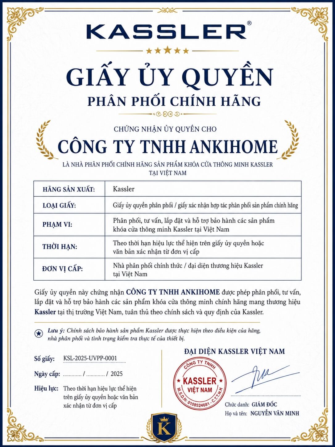 Chứng Nhận Ủy Quyền Các Thương Hiệu Tại ANKIHOME