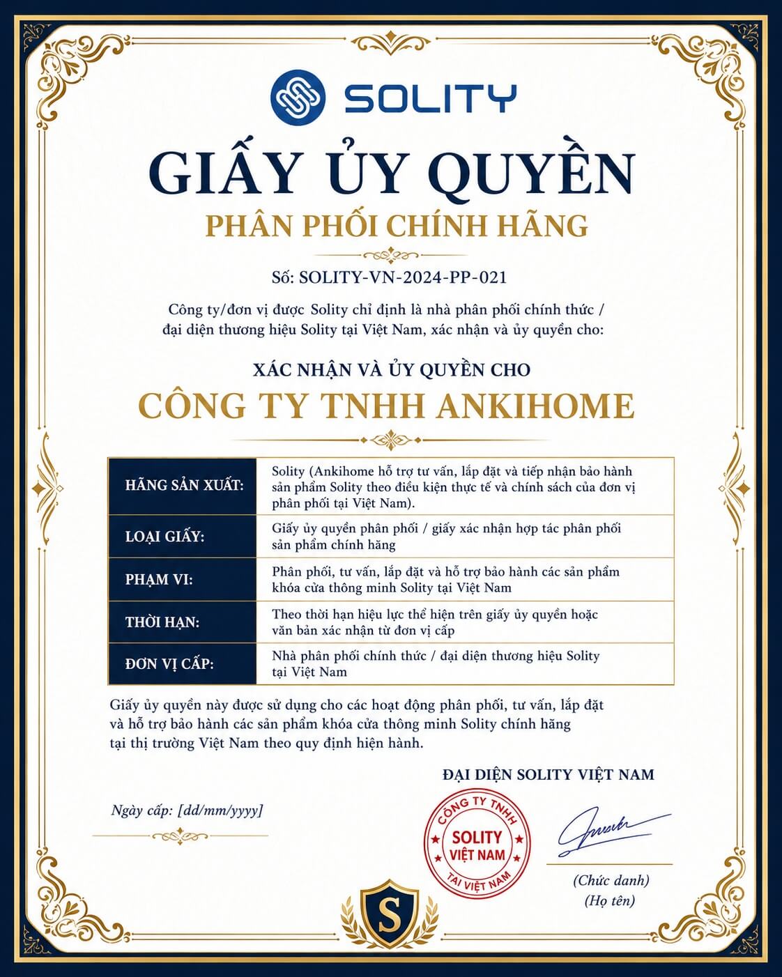 Chứng Nhận Ủy Quyền Các Thương Hiệu Tại ANKIHOME