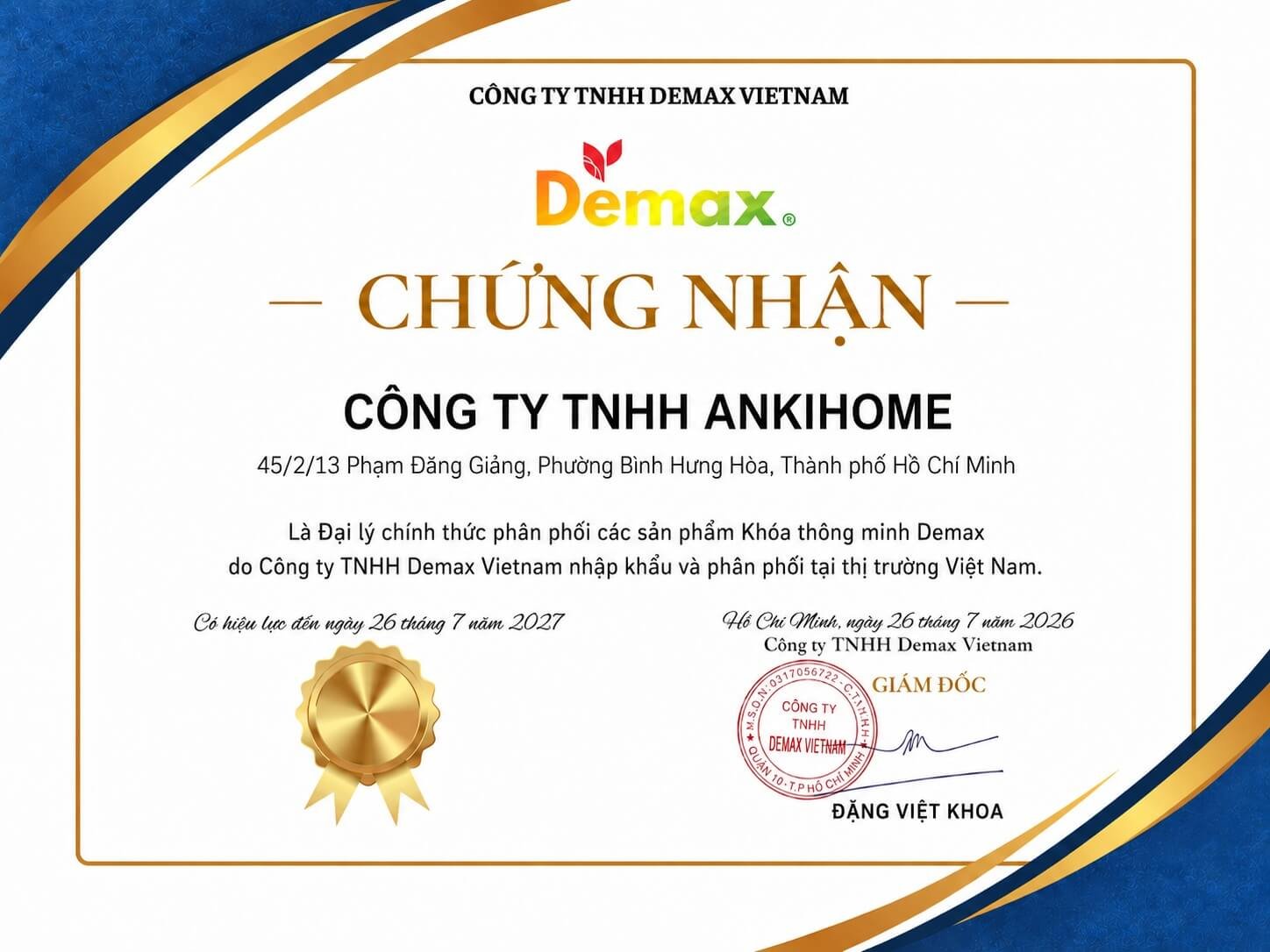 Chứng Nhận Ủy Quyền Các Thương Hiệu Tại ANKIHOME