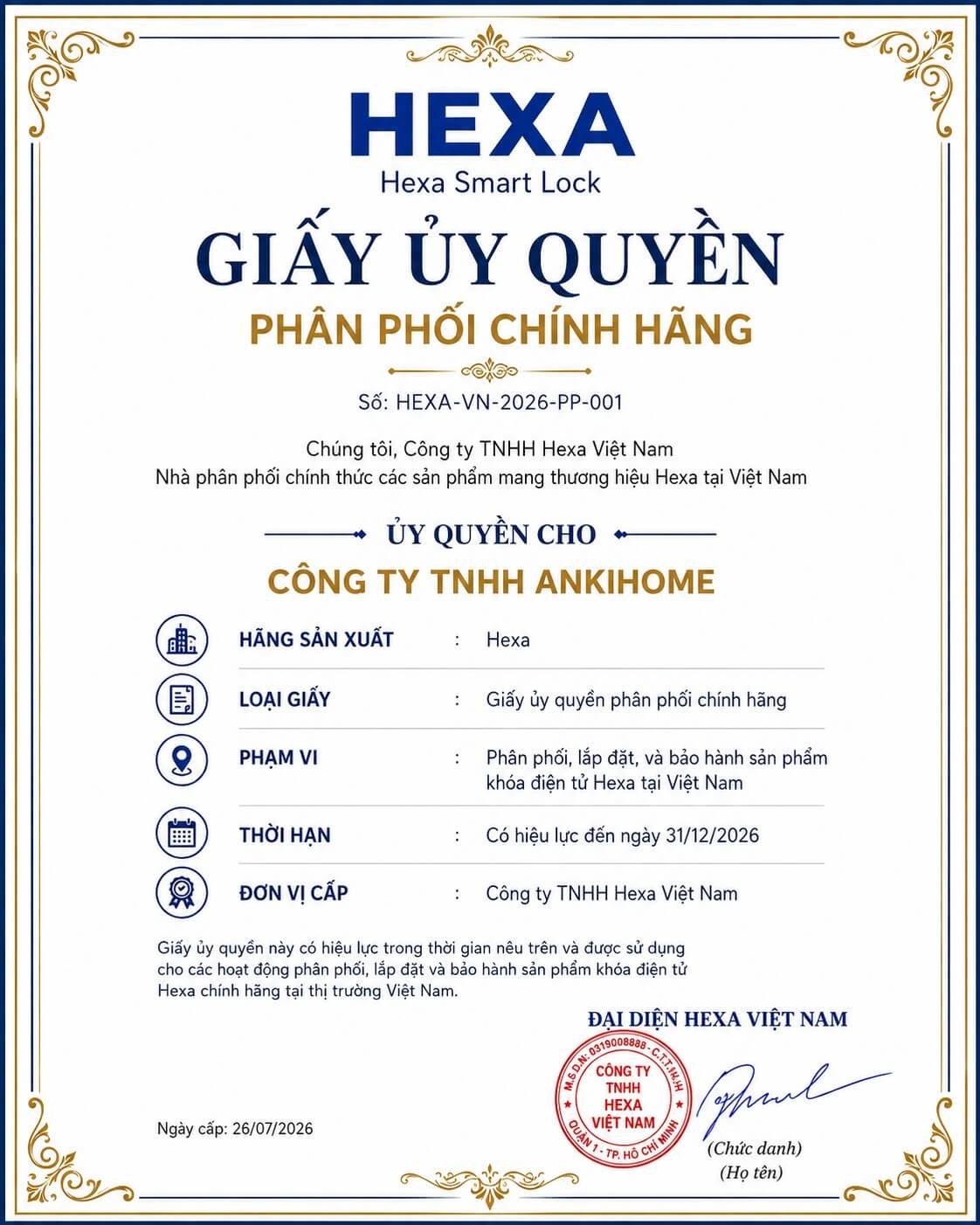 Chứng Nhận Ủy Quyền Các Thương Hiệu Tại ANKIHOME