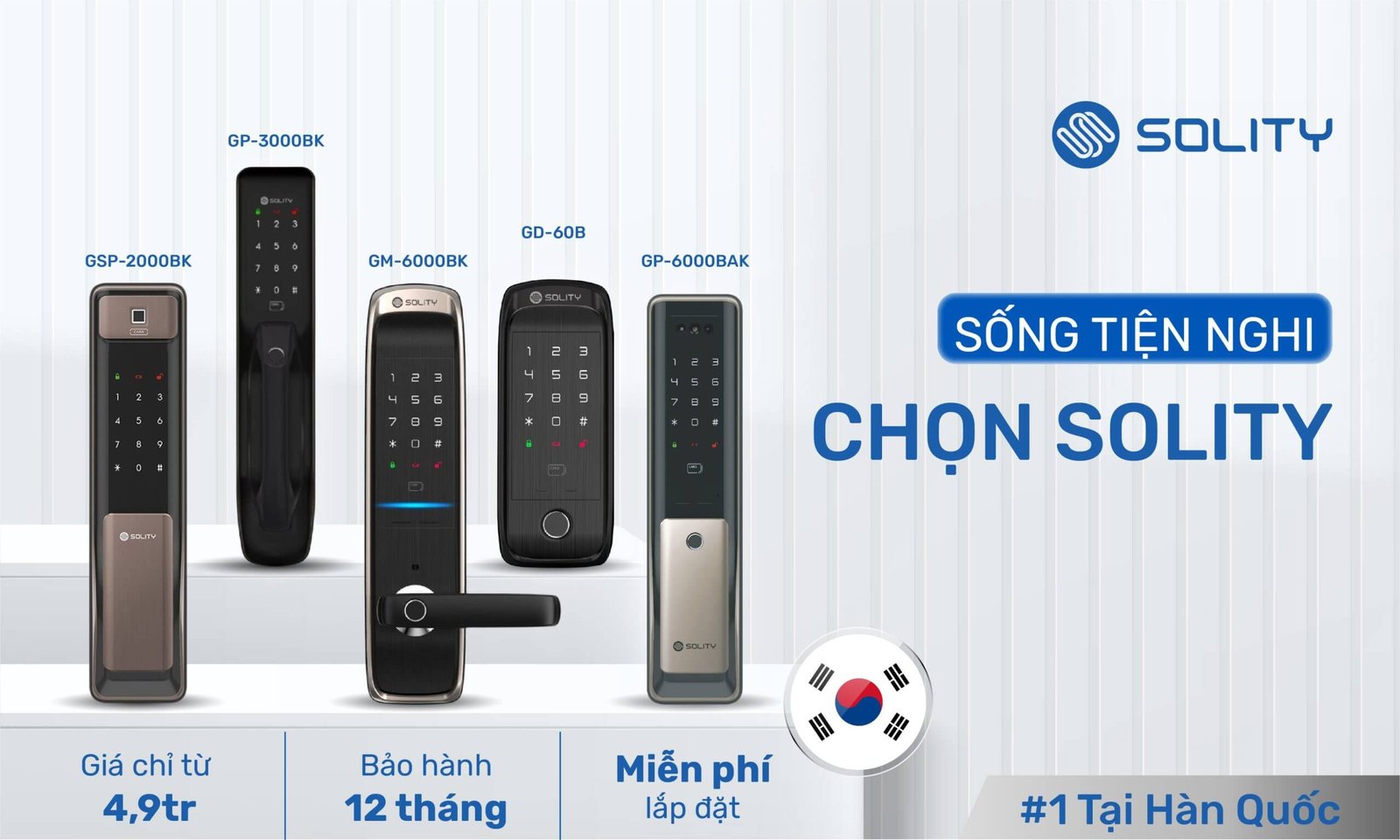 Khóa cửa điện tử vân tay Solity Hàn Quốc giá tốt, miễn phí lắp đặt tận nơi